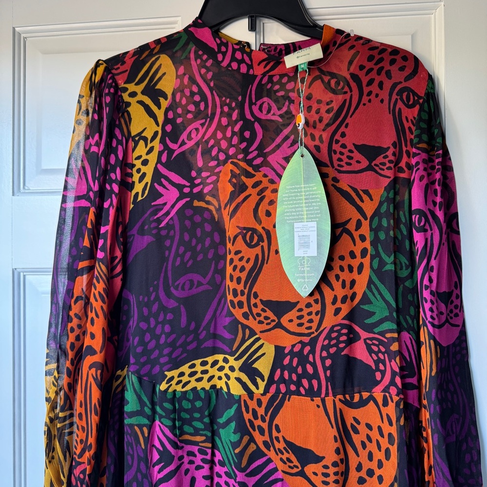 ๐ FARM Rio Rainbow Midnight Leopards Tiered Maxi dress - Picture 3 of 13